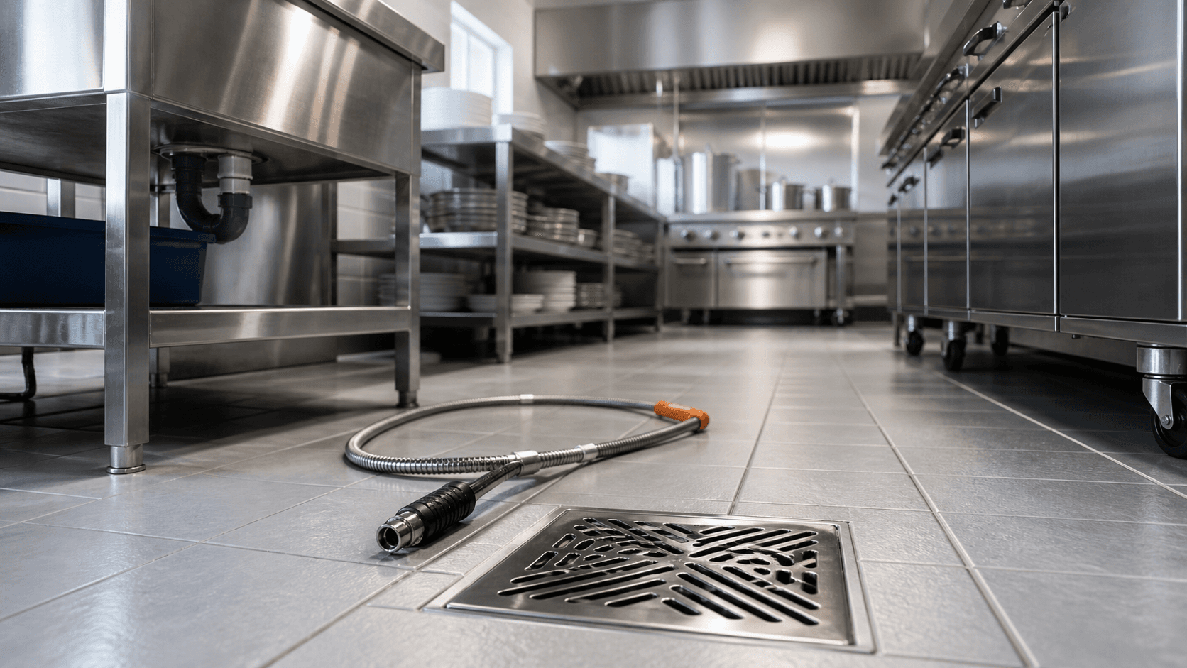 Cuisine professionnelle avec plan de travail inox